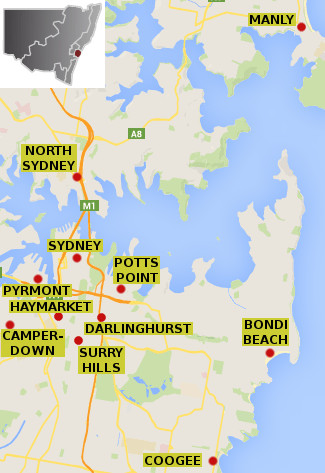 Sydney & Suburbs region map